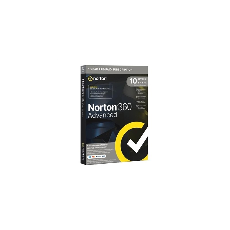 NORTON 360 Advance 200GB ES 1us 10 dispositivos 1A
