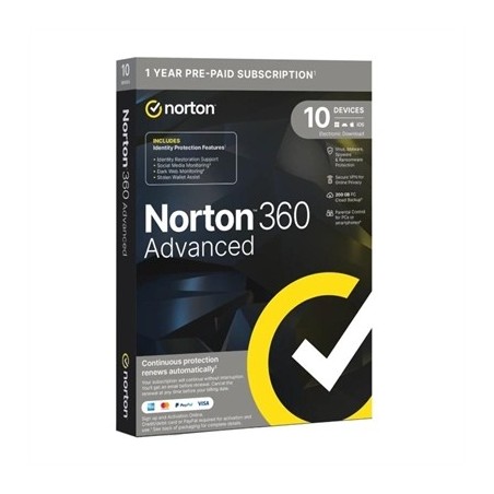 NORTON 360 Advance 200GB ES 1us 10 dispositivos 1A