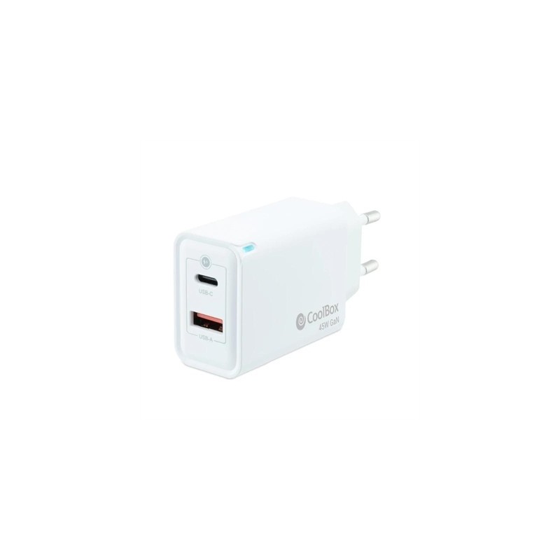 Coolbox Cargador Pared GAN 45W USB-C/USB-A