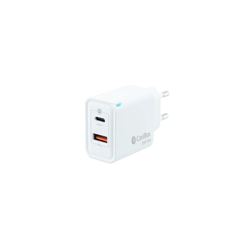 Coolbox Cargador Gan 30W USB-C/USB-A PARED