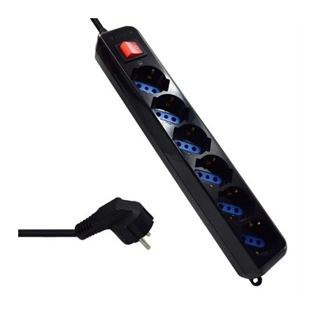 Ewent EW3924 Regleta 6 tomas con proteccion Negro