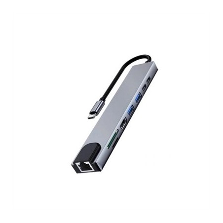 EWENT DOCKING MULTIPUERTO USB-C, 8 en 1, HDMI 4K