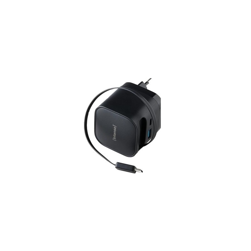 Intenso Cargador GaN W65ACIC retráctil Negro