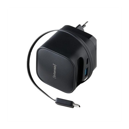 Intenso Cargador GaN W65ACIC retráctil Negro