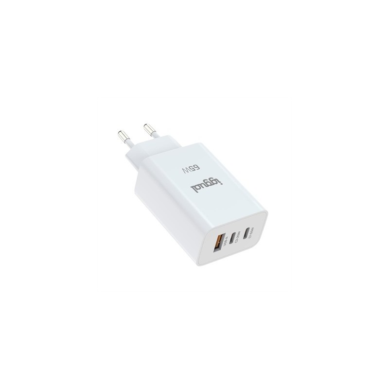 iggual Cargador triple USB-A + 2 x tipo C GaN 65W