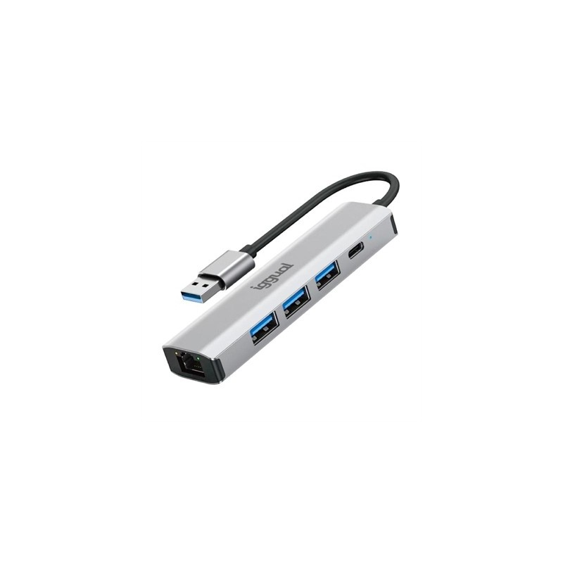 iggual Hub USB-A 5 puertos 3xUSB + RJ45 + tipo C