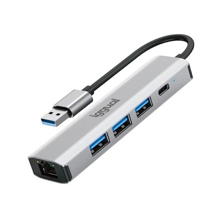 iggual Hub USB-A 5 puertos 3xUSB + RJ45 + tipo C