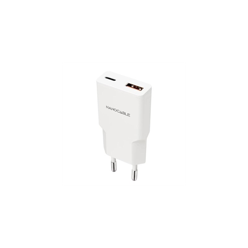 Nanocable Cargador USB-C/PD + USB-A/QC 20W Blanco